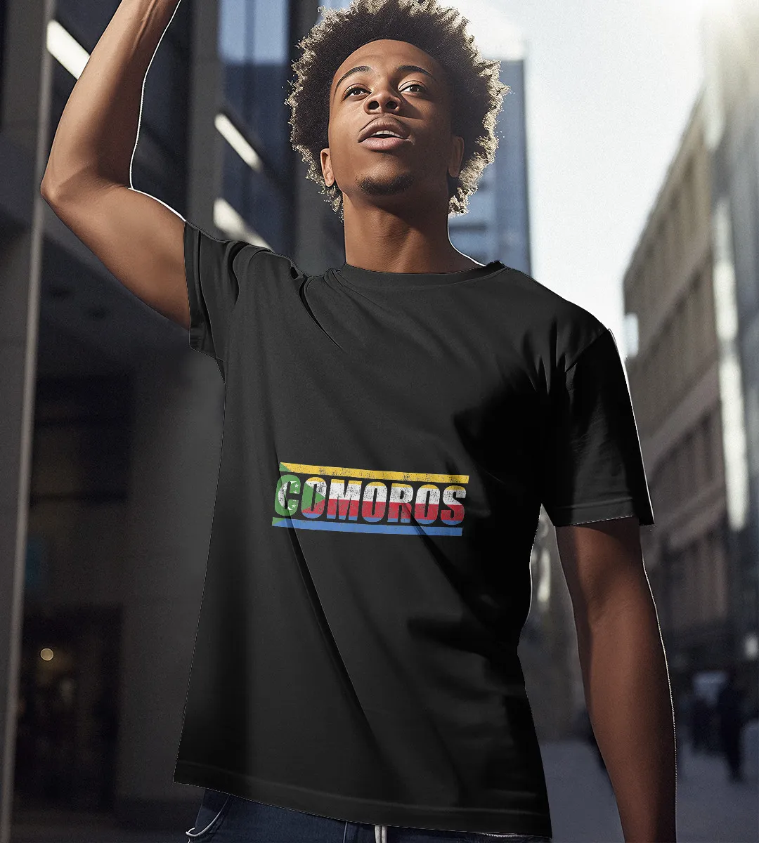 1sttheworld T-Shirt - Comoros Vintage T-Shirt Black A35