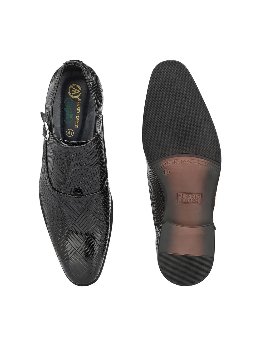 Alberto Torresi Black Patent Synthetic Monk Shoes