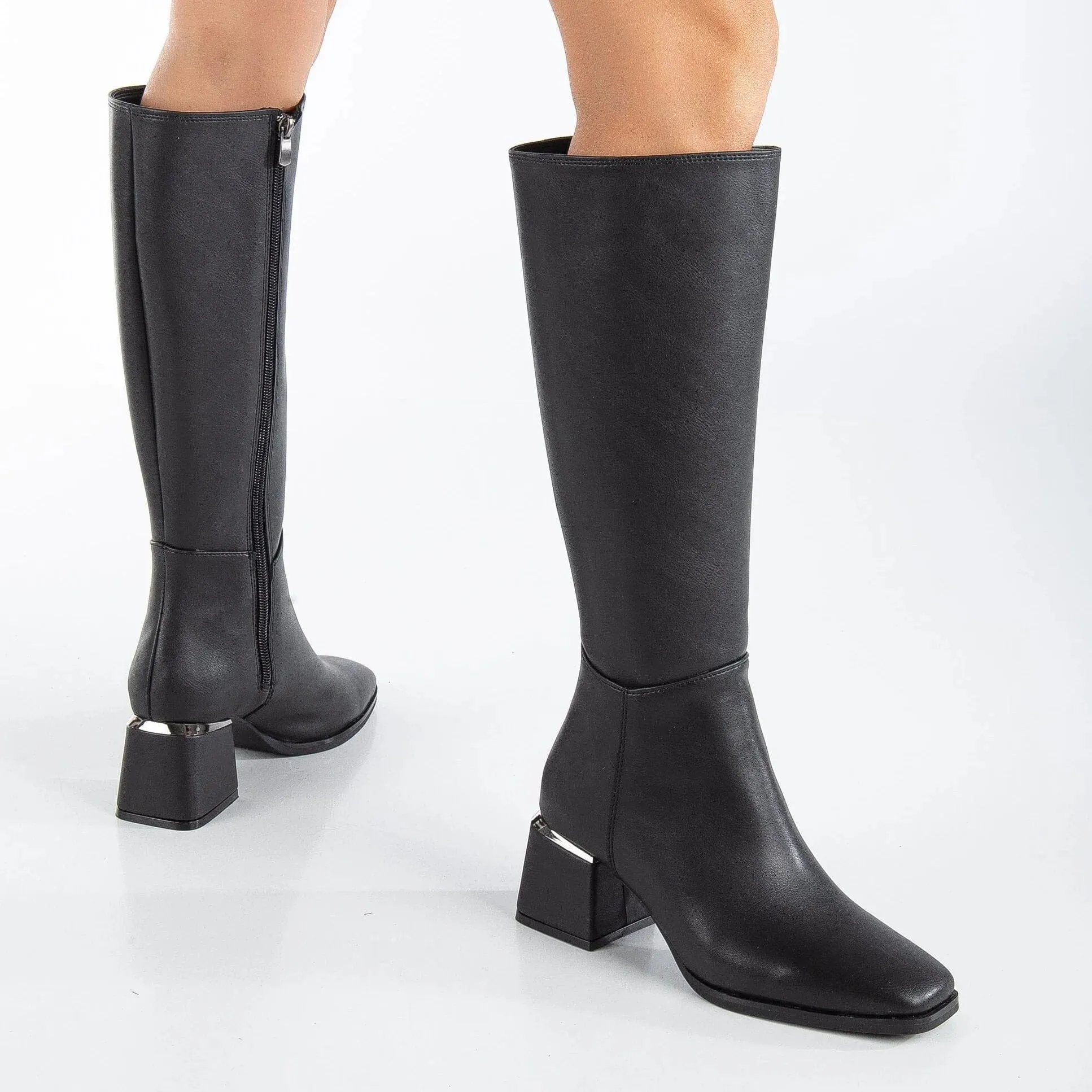 Anelise Vegan Leather Knee High Boots | Black