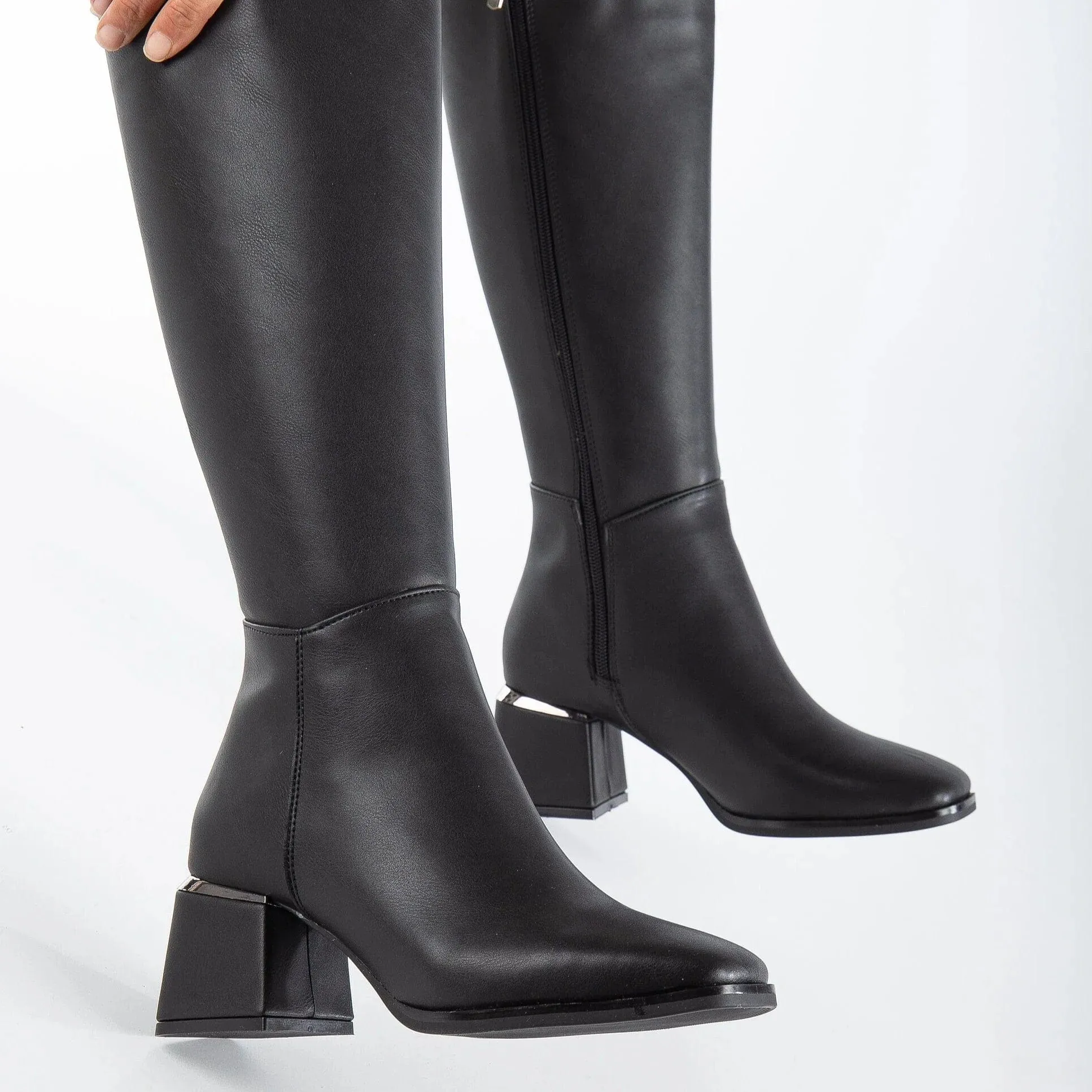 Anelise Vegan Leather Knee High Boots | Black