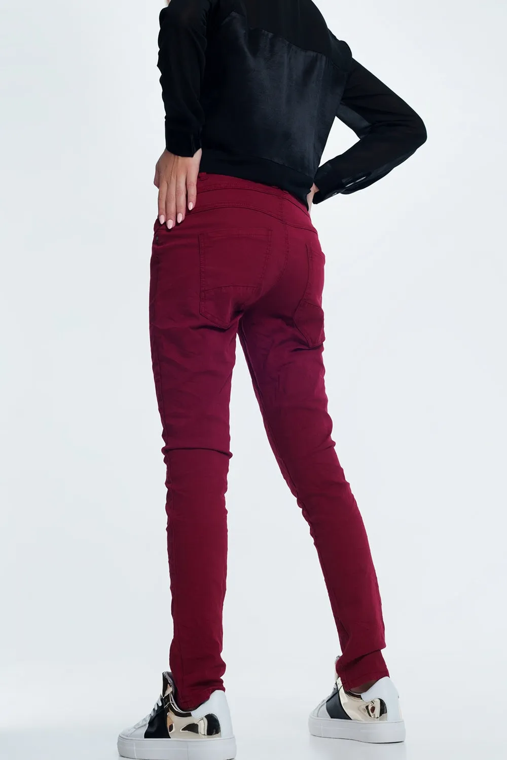 Drop Crotch Skinny Jean in Maroon