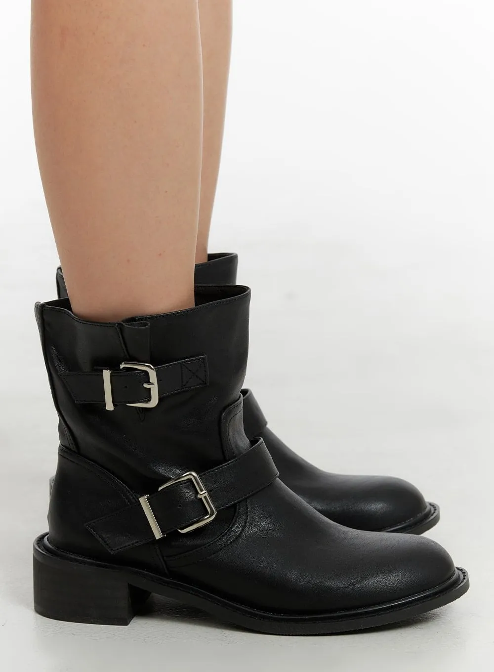 Faux Leather Buckle Boots CM427