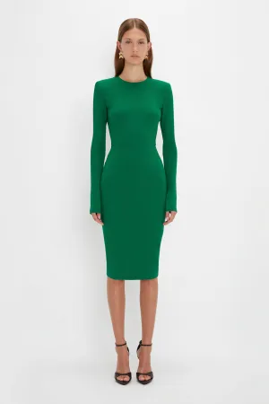 Long Sleeve T-Shirt Fitted Dress in Emerald