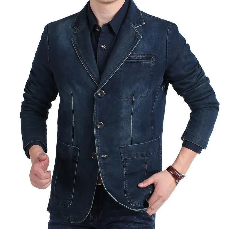 Men Blazer - Cowboy Denim Jeans Blazer