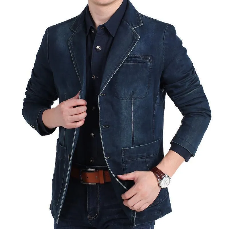 Men Blazer - Cowboy Denim Jeans Blazer