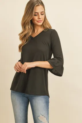 Solid Bell Sleeve V-Neck Top