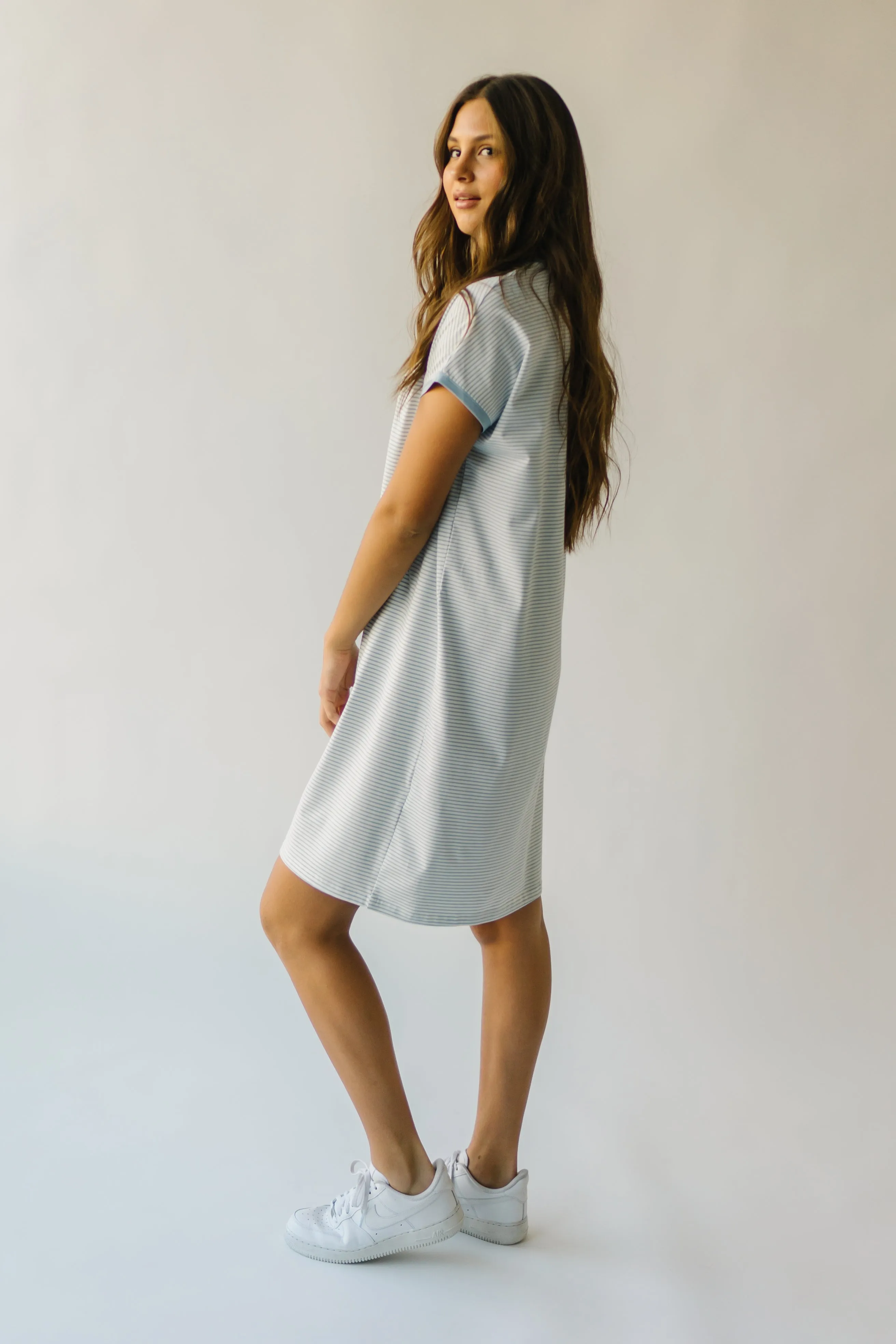 The Brinkerhoff Striped T-Shirt Dress in Ivory   Blue