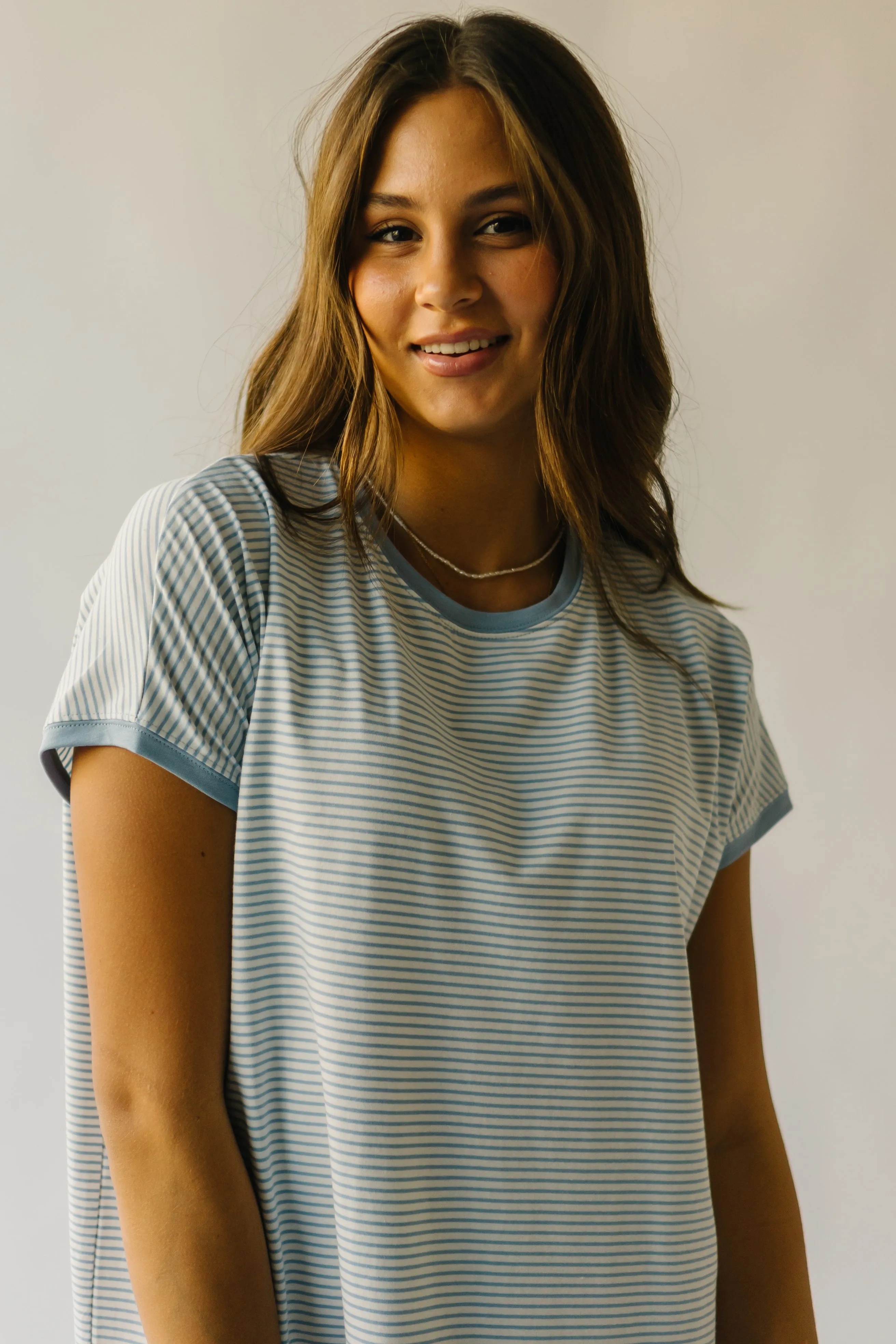 The Brinkerhoff Striped T-Shirt Dress in Ivory   Blue