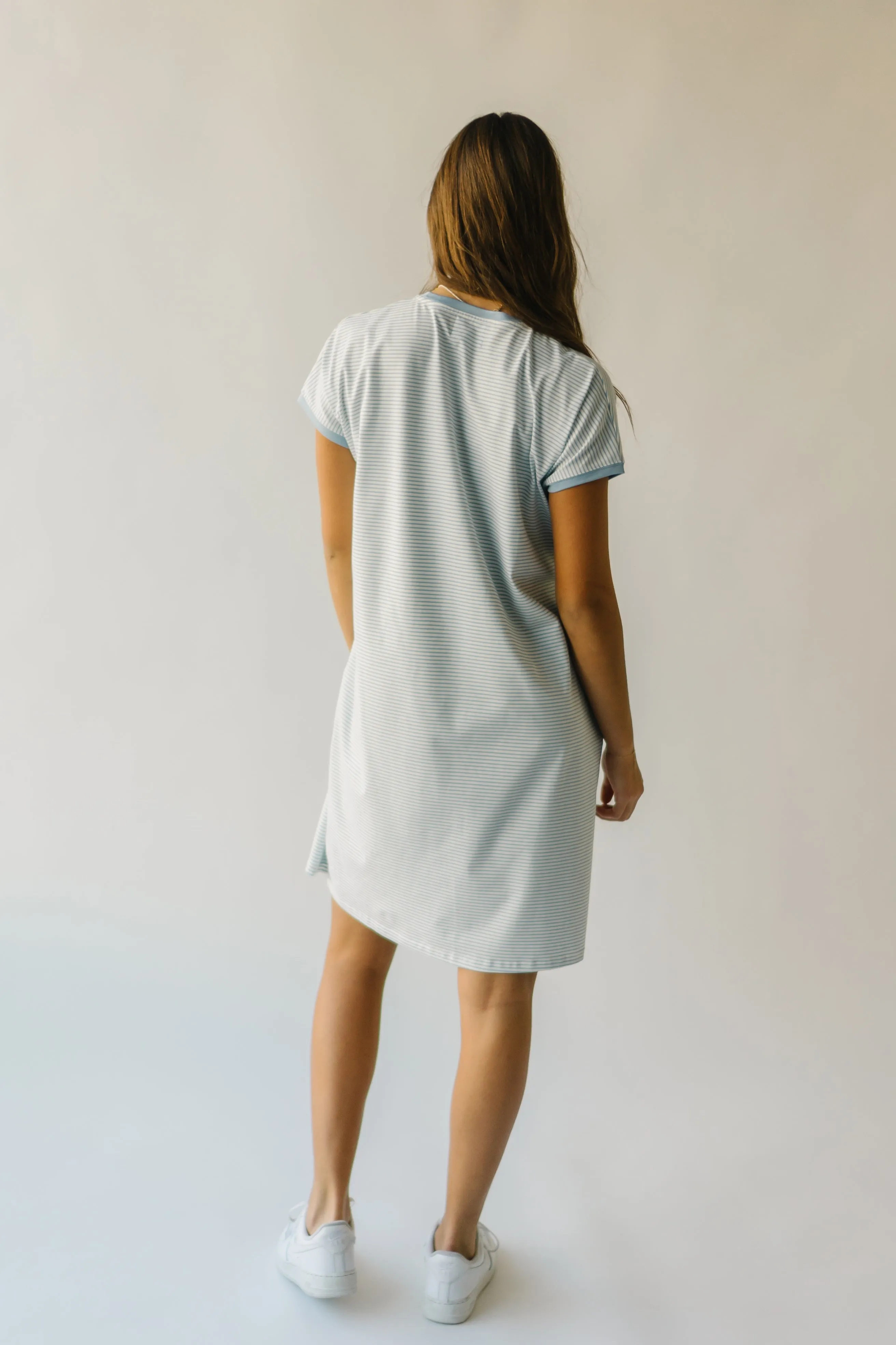 The Brinkerhoff Striped T-Shirt Dress in Ivory   Blue