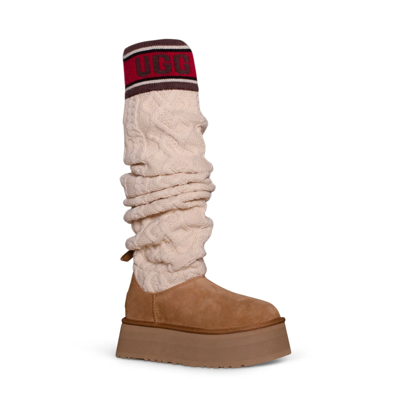 UGG Classic Sweater Letter Tall Chestnut Boots - Women's