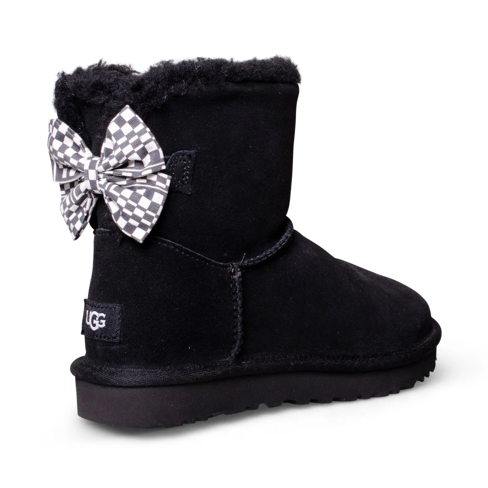 Womens UGG Mini Bailey Bow Checker Black Boots - Stylish & Cozy Footwear