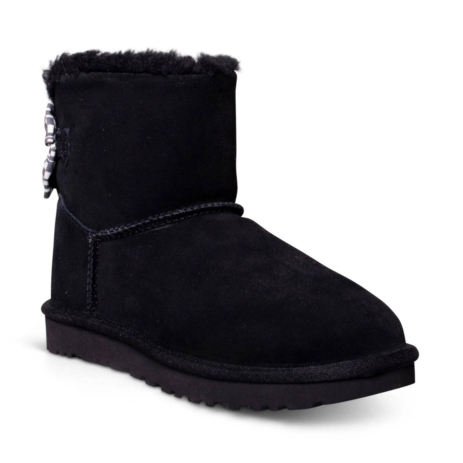 Womens UGG Mini Bailey Bow Checker Black Boots - Stylish & Cozy Footwear