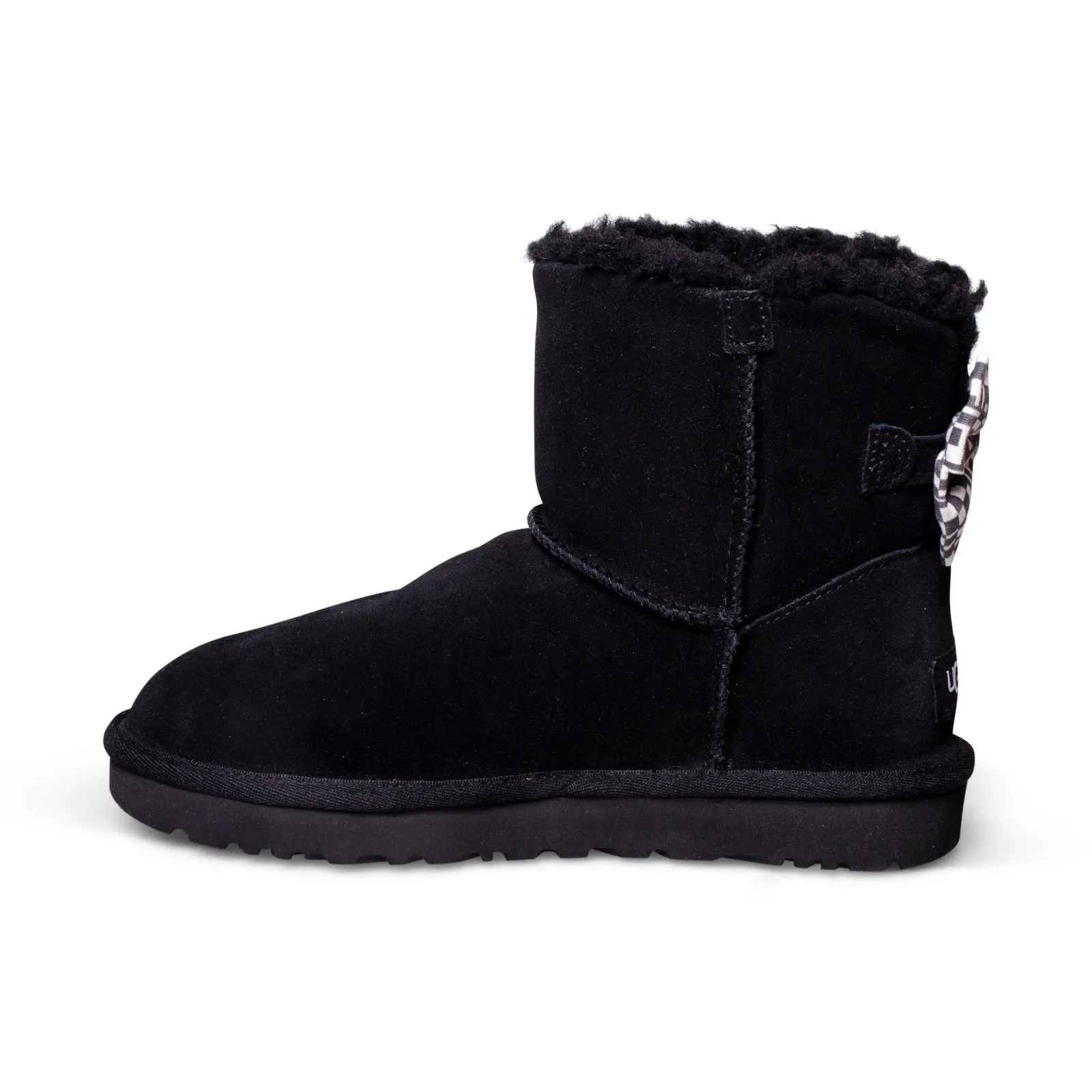 Womens UGG Mini Bailey Bow Checker Black Boots - Stylish & Cozy Footwear