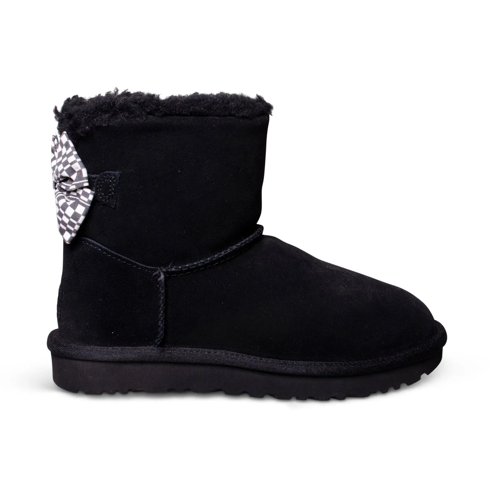 Womens UGG Mini Bailey Bow Checker Black Boots - Stylish & Cozy Footwear