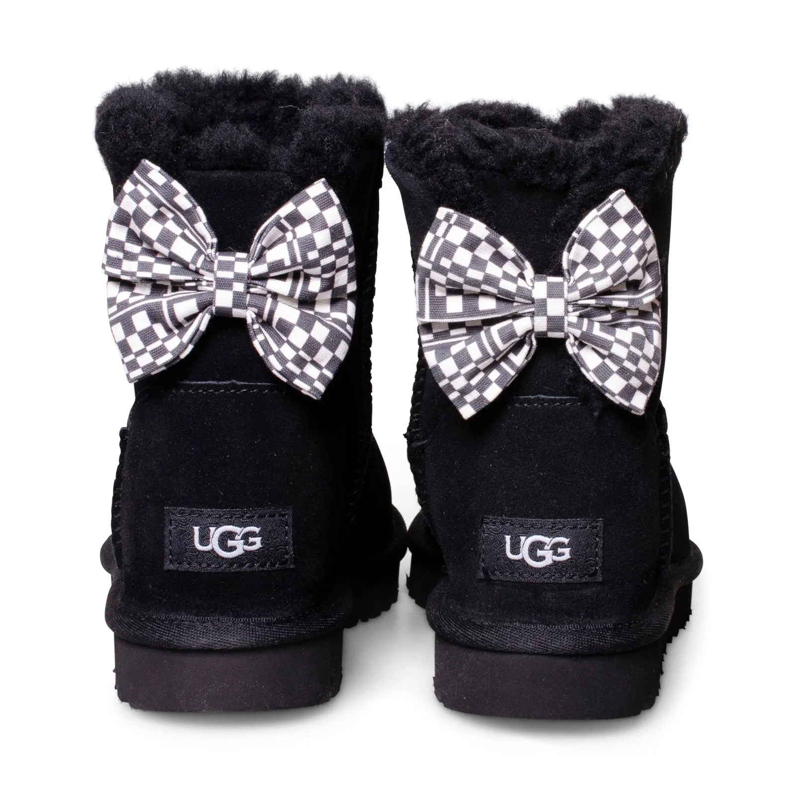 Womens UGG Mini Bailey Bow Checker Black Boots - Stylish & Cozy Footwear