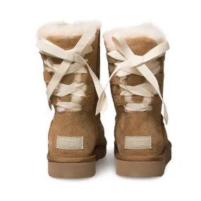 Womens UGG Short Chestnut Boots with Continuity Bow Detail