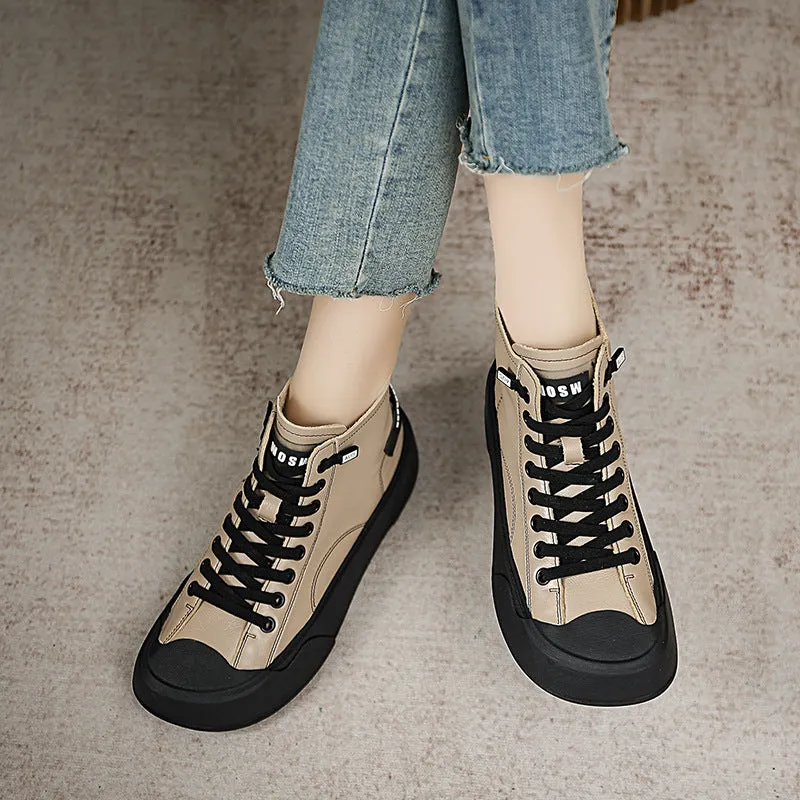 Women Leather Autumn Flat Platform Ankle Boots