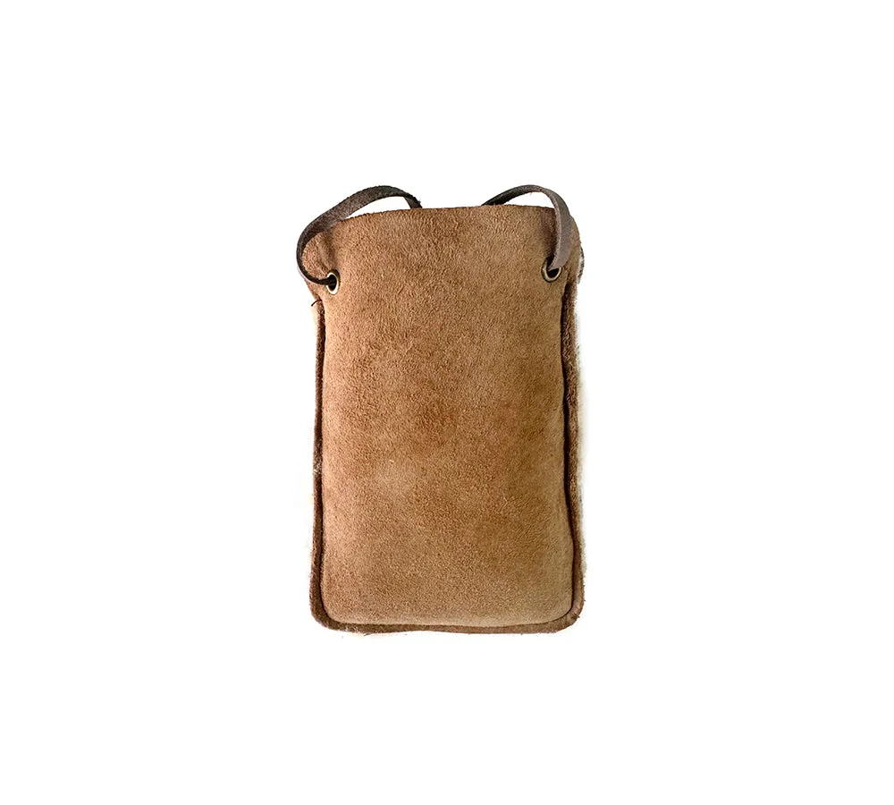 Women Sheepskin Wool Over Shoulder Neck Strap Phone Pouch